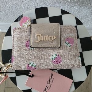 NWT Juicy Couture Berry Sweet Tab Card Wallet - Sandstone/Cherry Blossom
